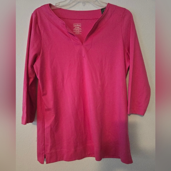 L.L Bean Pima Tops Split-Neck Tunic 3/4 Sleeve - Picture 3 of 10